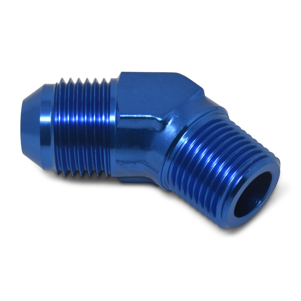 Russell AN Fitting 660930; AN to NPT Adapter Blue -03AN Male 45 deg. 1/8 in. NPT Male 