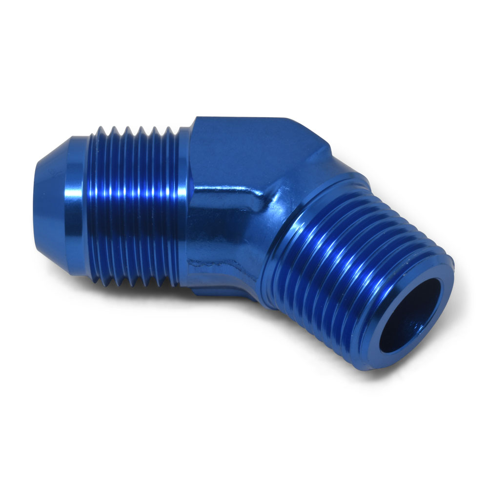 Russell AN Fitting 660940; AN to NPT Adapter Blue -04AN Male 45 deg. 1/8 in. NPT Male 