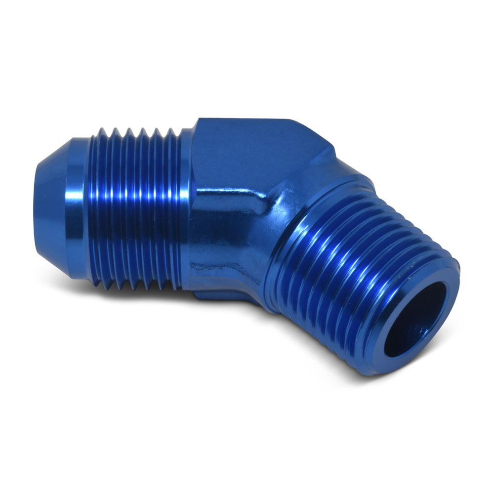 Russell AN Fitting 660950; AN to NPT Adapter Blue -06AN Male 45 deg. 1/4 in. NPT Male 