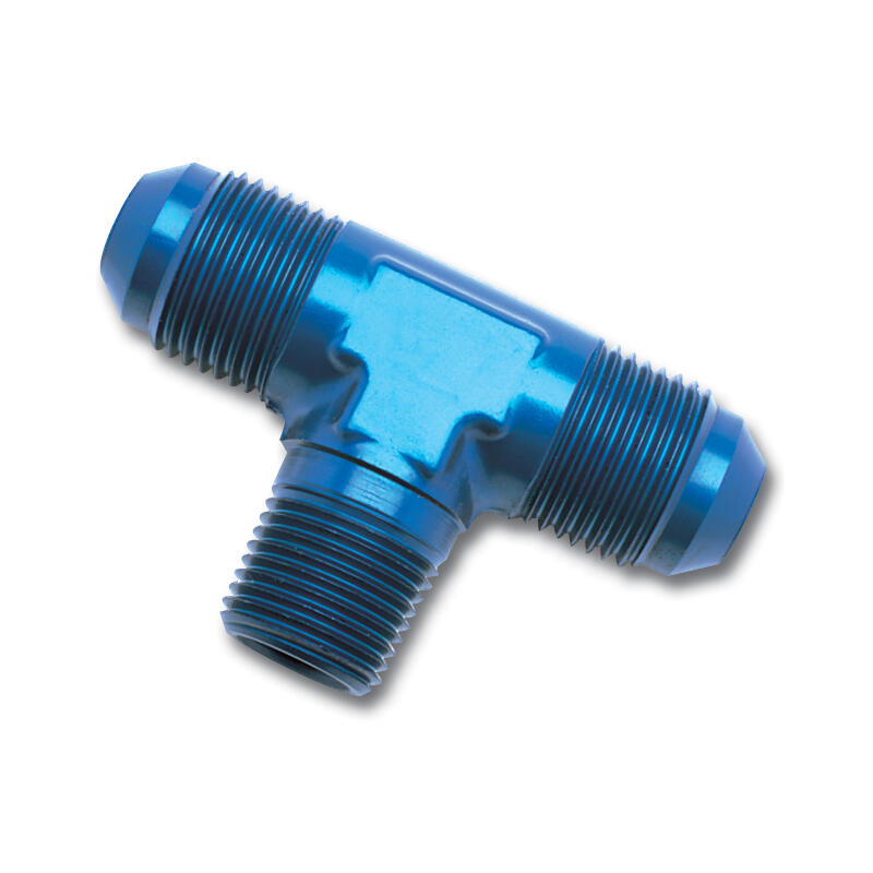 Russell AN Fitting 661090; AN to NPT Tee Fitting Blue -08AN Male Tee 3/8 in. NPT Male -08AN Male 