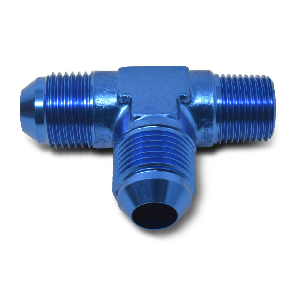 Russell AN Fitting 661100; AN to NPT Tee Fitting Blue -03AN Male Tee -03AN Male 1/8 in. NPT Male 