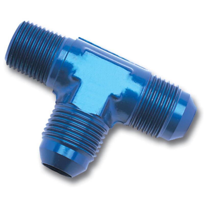 Russell AN Fitting 661110; AN to NPT Tee Fitting Blue -04AN Male Tee -04AN Male 1/8 in. NPT Male 