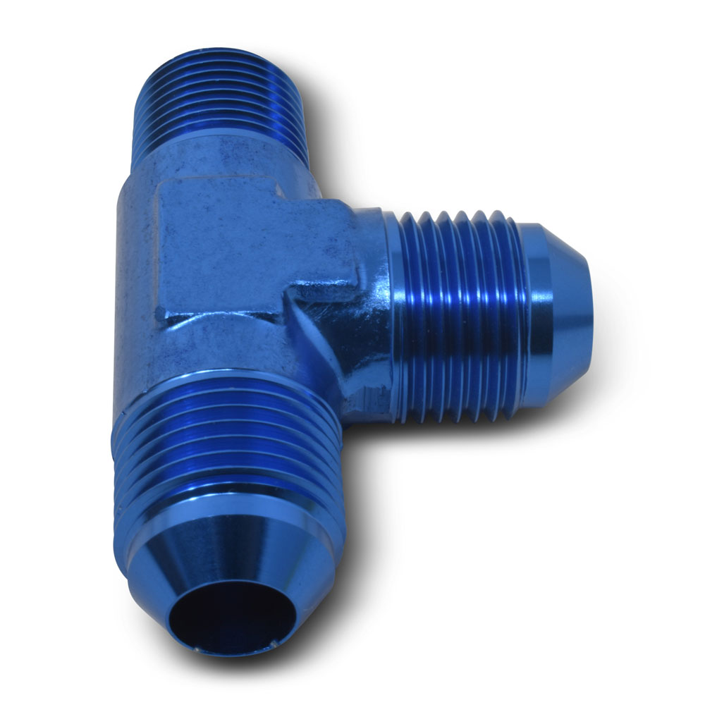 Russell AN Fitting 661120; AN to NPT Tee Fitting Blue -06AN Male Tee -06AN Male 1/4 in. NPT Male 