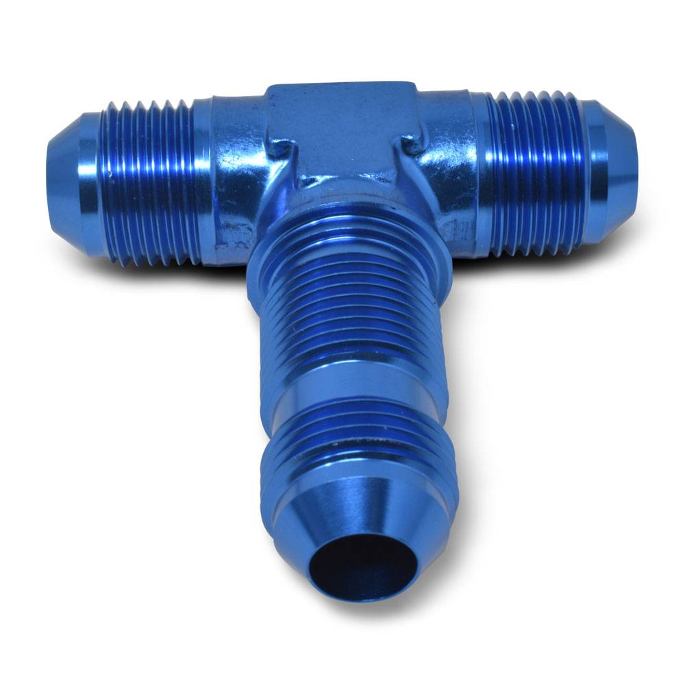 Russell AN Fitting 661330; AN to AN Bulkhead Tee Blue -08AN Male Tee -08AN Male -08AN Male 
