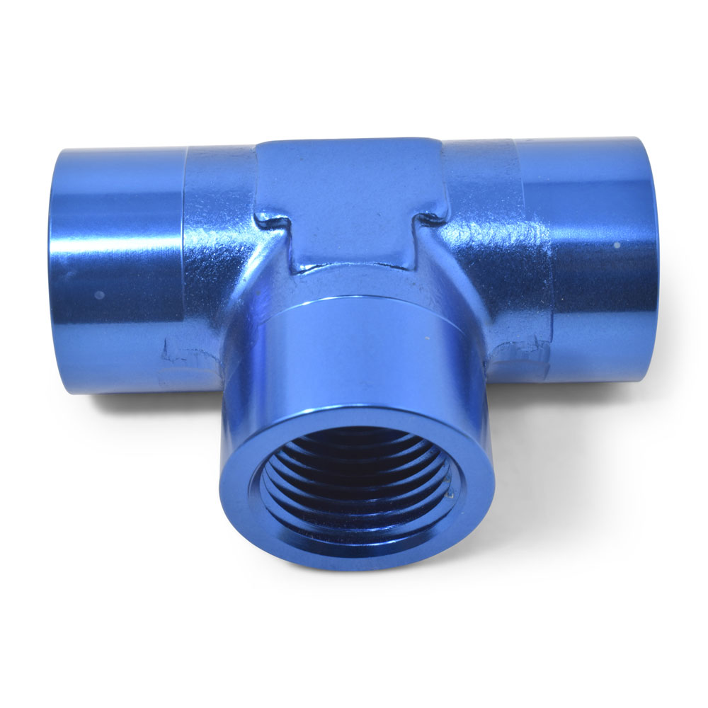 Russell Pipe Fitting 661710; NPT to NPT Tee Fitting Blue Anodized 1/8 in. NPT Female Tee 1/8 in. NPT Female 1/8 in. NPT Female 