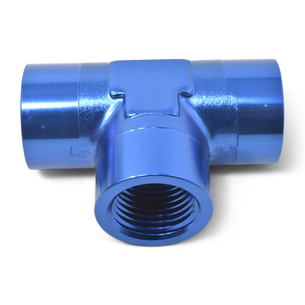 Russell Pipe Fitting 661730; NPT to NPT Tee Fitting Blue Anodized 3/8 in. NPT Female Tee 3/8 in. NPT Female 3/8 in. NPT Female 