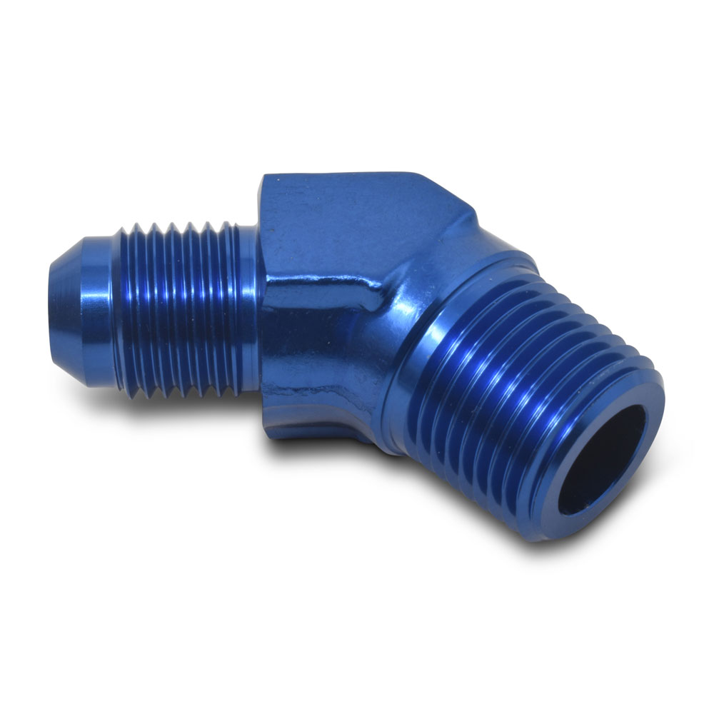 Russell AN Fitting 662390; AN to NPT Adapter Blue -06AN Male 45 deg. 3/8 in. NPT Male 
