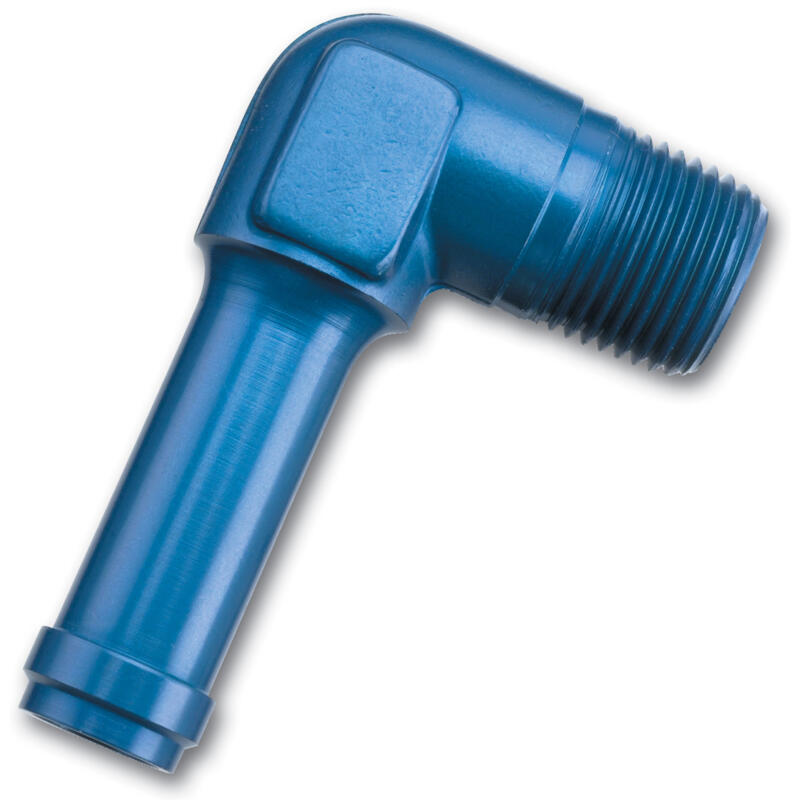 Russell Pipe Fitting 663120; NPT to Hose Barb Adapter Blue Anodized 3/8 in. NPT Male 90 deg. 1/2 in. Hose Barb 