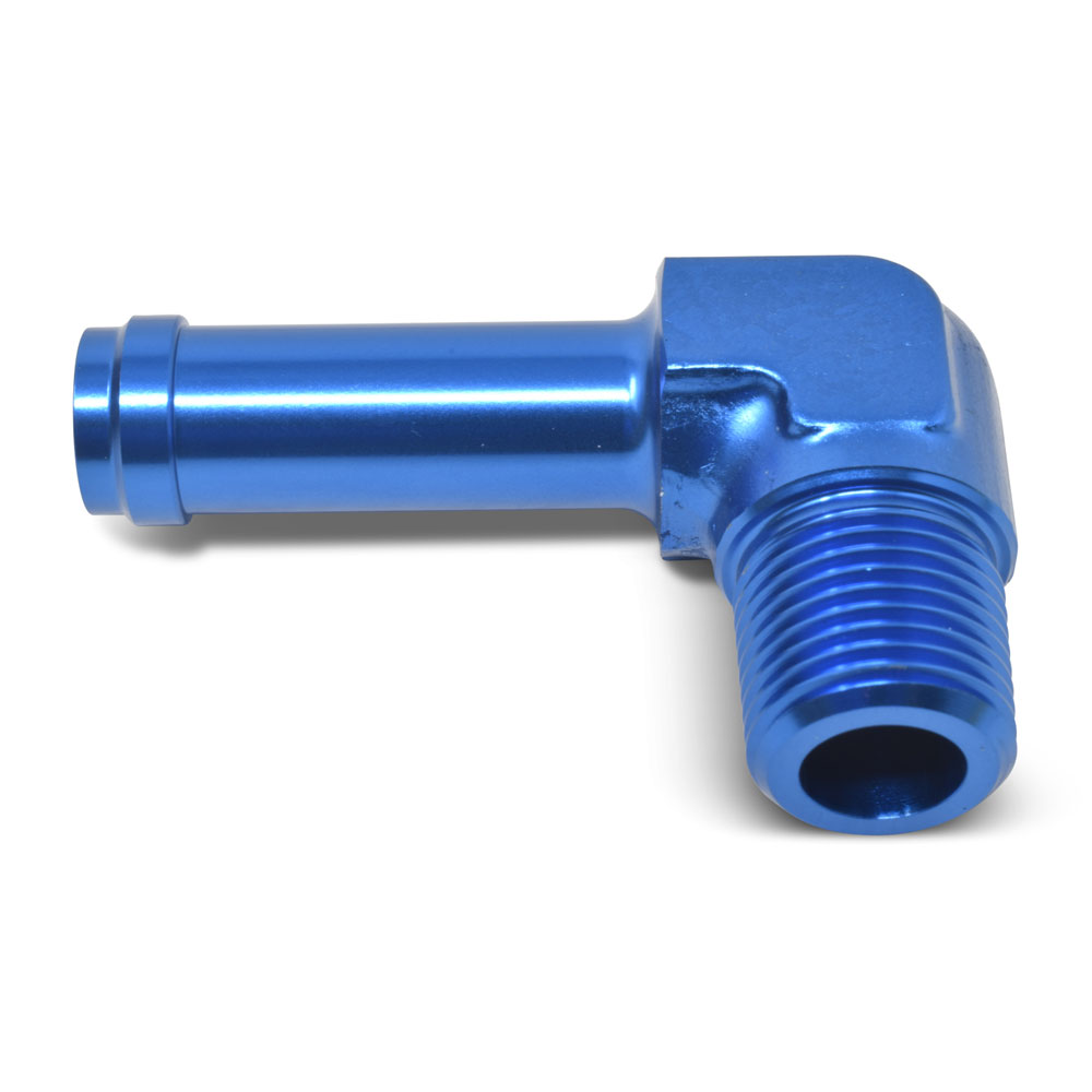 Russell Pipe Fitting 663120; NPT to Hose Barb Adapter Blue Anodized 3/8 in. NPT Male 90 deg. 1/2 in. Hose Barb 