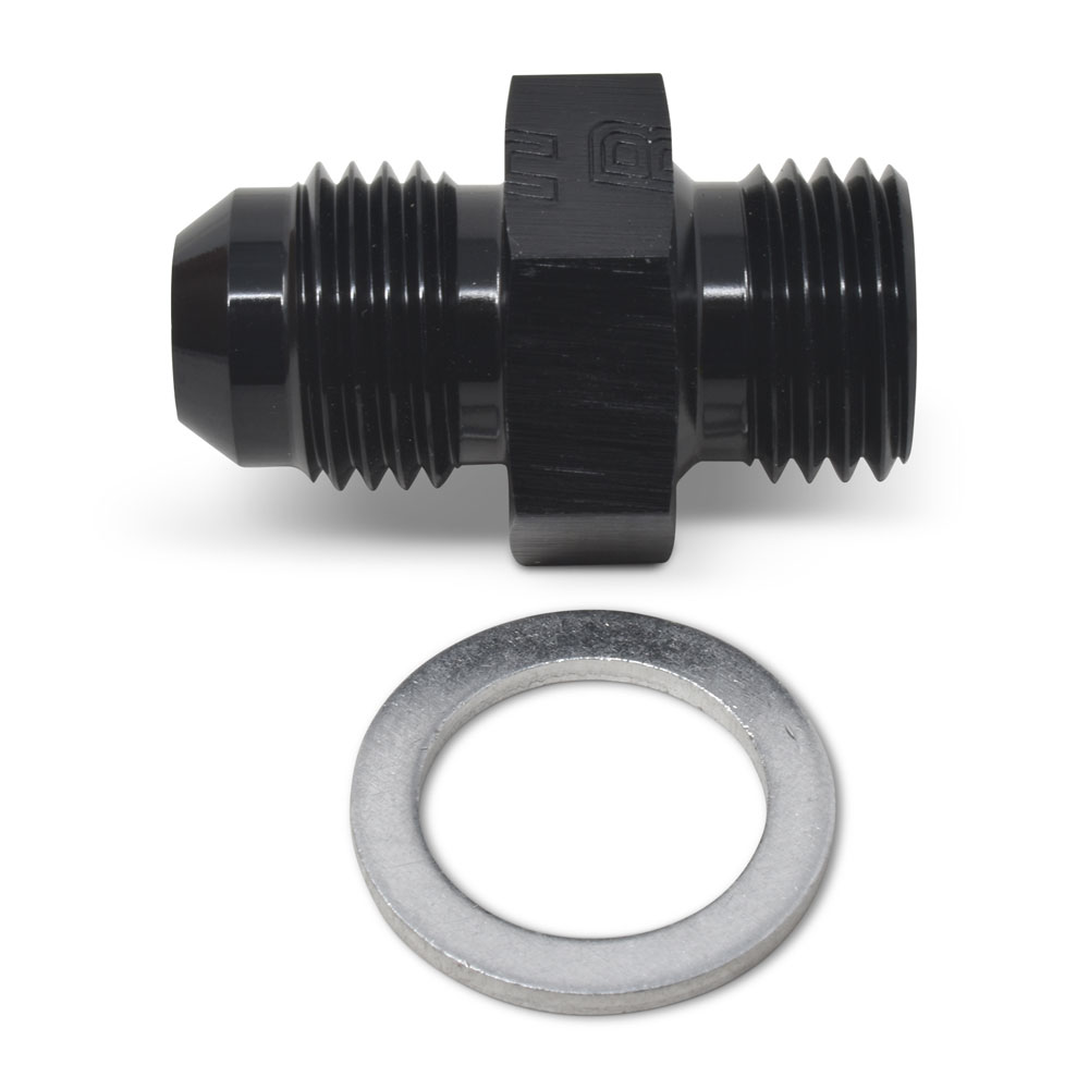 Russell AN Fitting 670513; AN to Metric Adapter Black -06AN Male Straight 12mm x 1.50 Male 