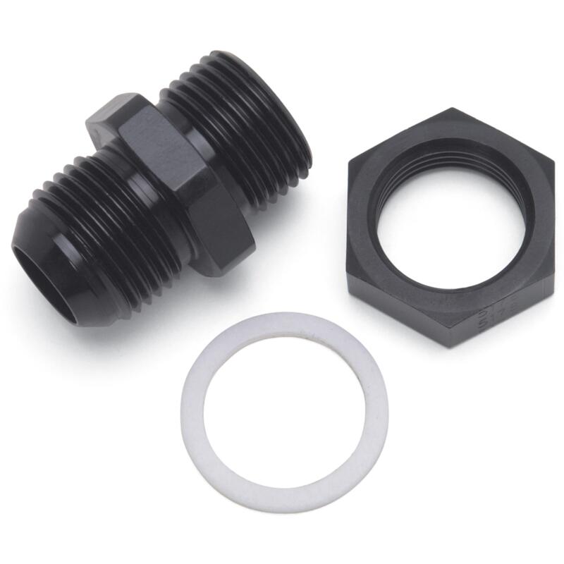 Russell AN Fitting 670880; Fuel Cell Bulkhead Black -12AN Male Straight -12AN Male with Nut and Washer 
