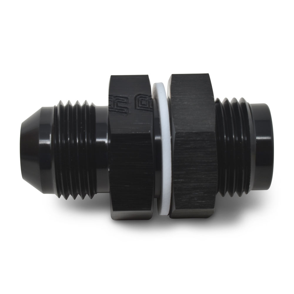 Russell AN Fitting 670880; Fuel Cell Bulkhead Black -12AN Male Straight -12AN Male with Nut and Washer 