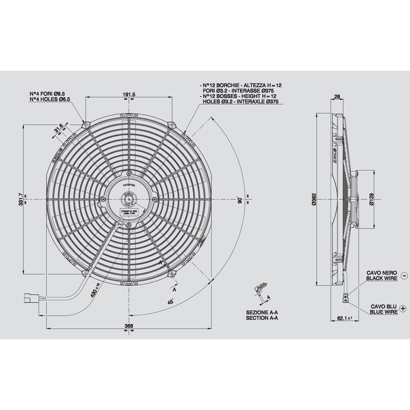 Spal Electric Fan 30101509; Medium Profile Straight Blade 1310 CFM Electric 14.000 in. Straight 