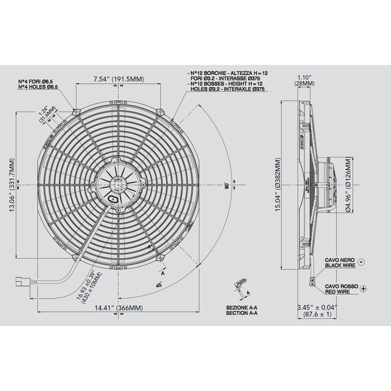 Spal Electric Fan 30102055; High Performance 1658 CFM Electric 14.000 in. Straight 