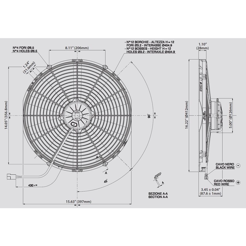 Spal Electric Fan 30102120; High Performance 1918 CFM Electric 16.000 in. Straight 