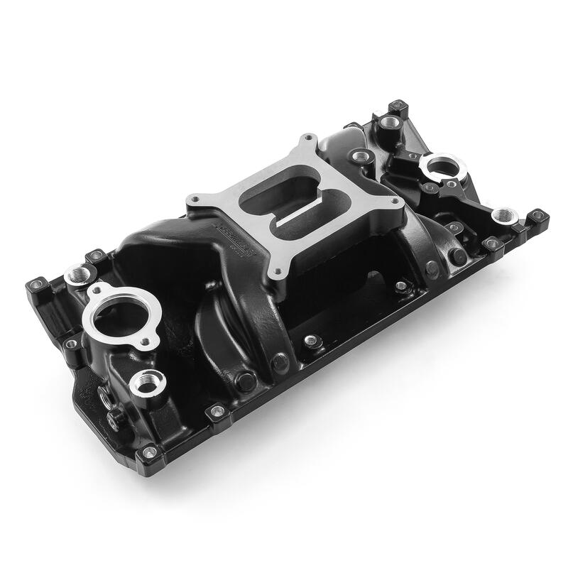 Photo for Speedmaster Intake Manifold 1-147-012; Mid Rise Rectangular Dual Plane 1500 to 6500 Black Aluminum for Chevy 305 to 350