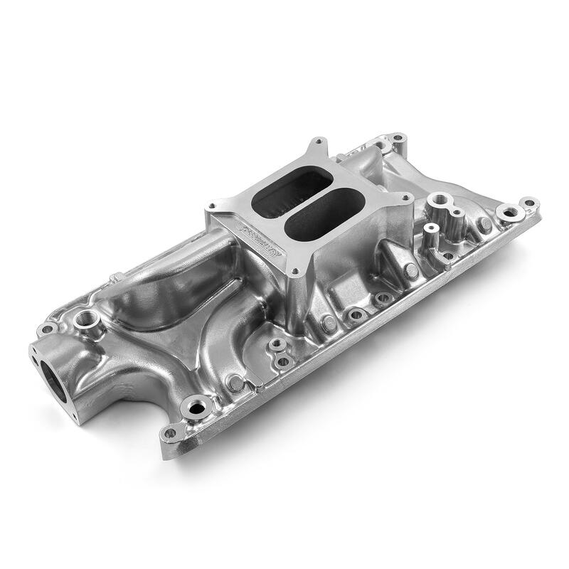 Photo for Speedmaster Intake Manifold 1-147-044; Low Rise Rectangular Dual Plane 1500 to 6500 Machine Polished Aluminum for Ford 260 to 302