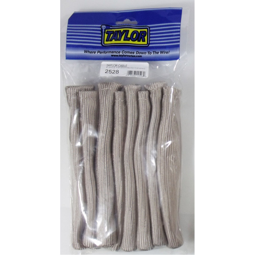 Taylor Cable Spark Plug Boot Heat Sleeve 2528; High Performance 1200 deg. F 0.500 in. 8.000 in. Silver Heat Treated Fiberglass 