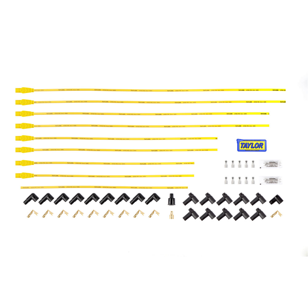 Taylor Cable Spark Plug Wires 73455; Spiro Pro 8mm Yellow Spiral Core Straight HEI/Male and Female/Socket 8 Cylinder 
