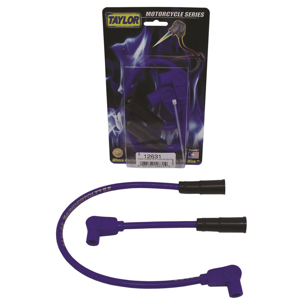 Taylor Cable Spark Plug Wires 12631; ThunderVolt 8.2 mm Blue Spiral Core 90 deg. for 2000 to 2017 Harley-Davidson 