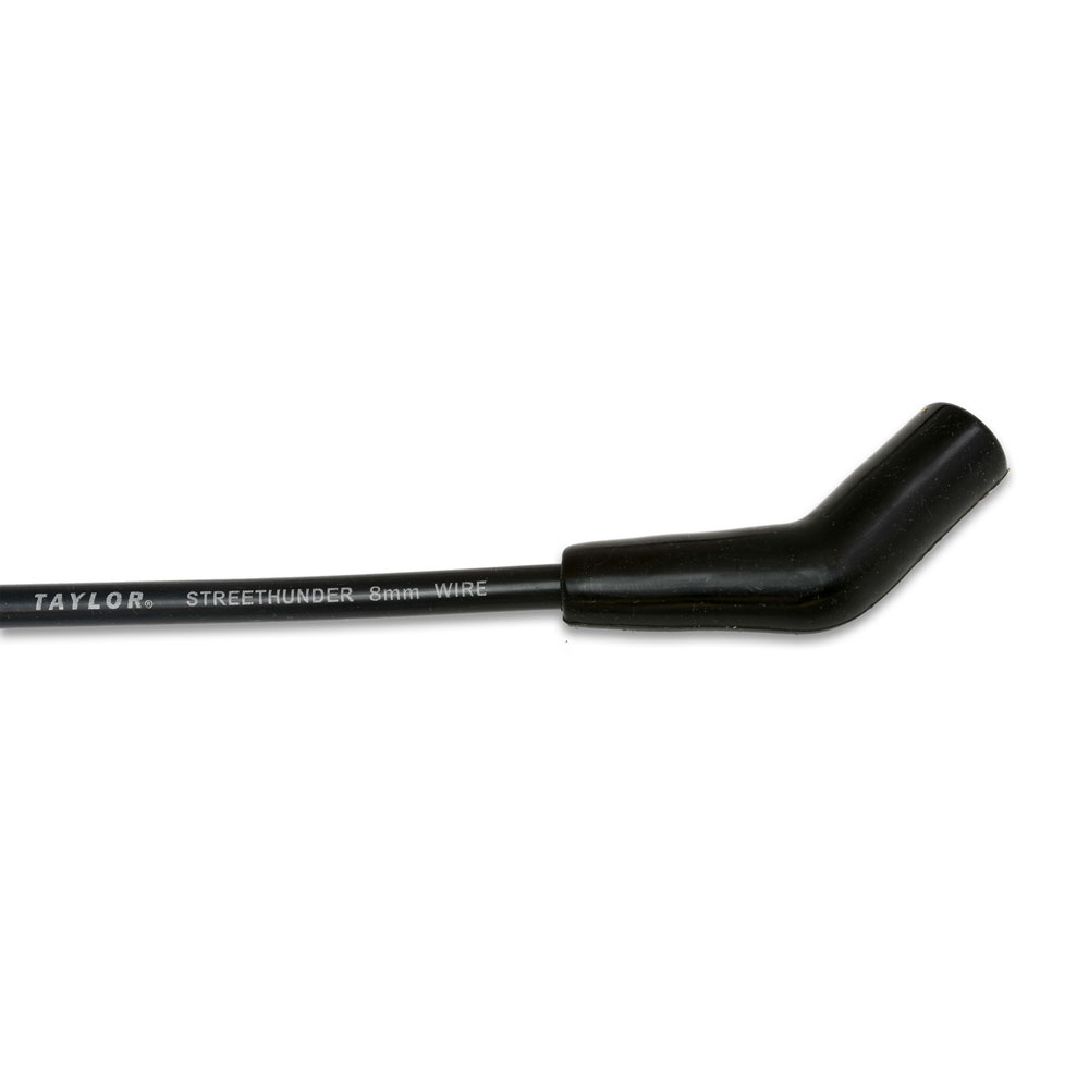 Taylor Cable Spark Plug Wires 50053; Street Thunder 8mm Black Spiral Core 45 deg. HEI/Male and Female/Socket V8 