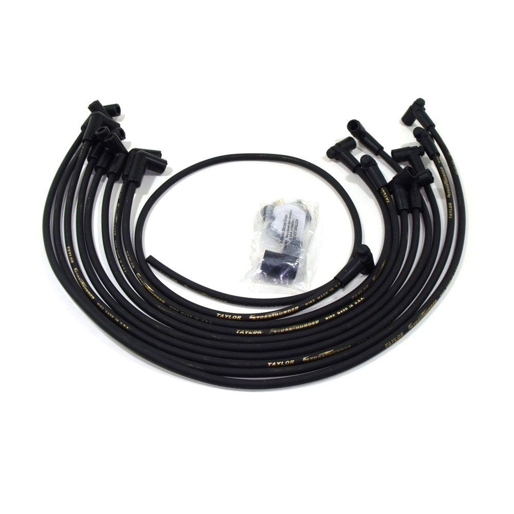 Photo for Taylor Cable Spark Plug Wire Set 56028; Street Thunder 8.000 mm Black Spiral Core 90 deg. HEI/Male for Chevy 262 to 400