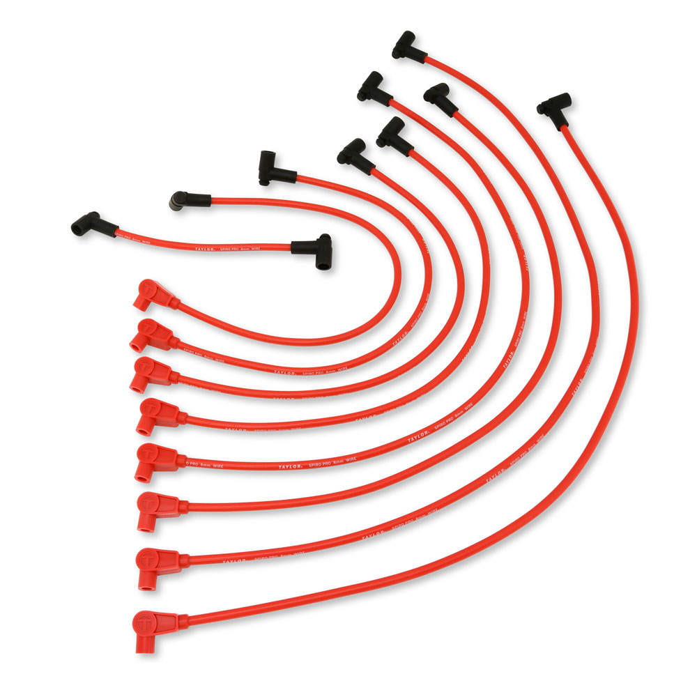 Taylor Cable Spark Plug Wires 74218; Spiro Pro 8 mm Red Spiral Core Straight HEI/Male for 2007 to 2011 Jeep Wrangler 3.8L 