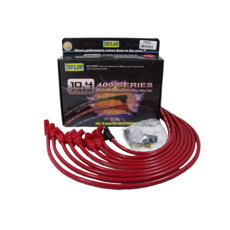 Photo for Taylor Cable Spark Plug Wire Set 79228; 409 Pro Race 10.400 mm Red Spiral Core 90 deg. HEI/Male for Chevy 262 to 400