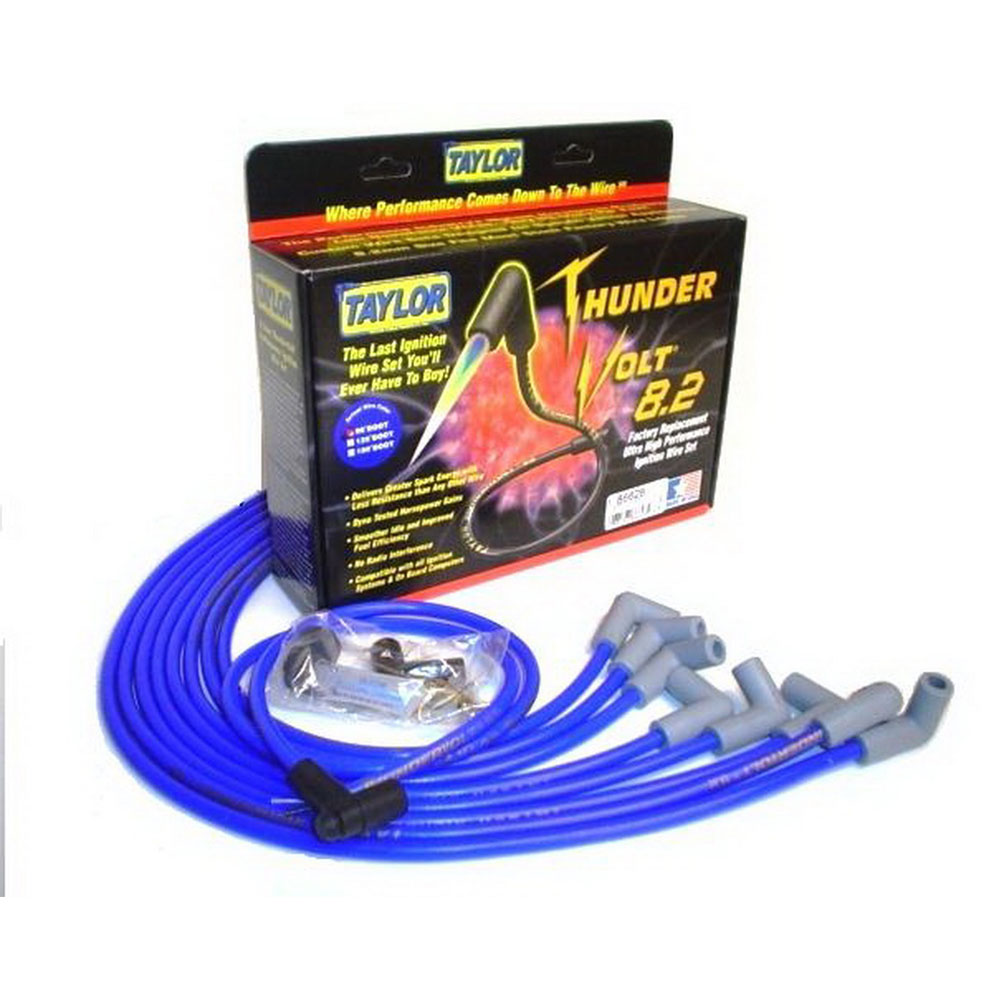 Photo for Taylor Cable Spark Plug Wire Set 86628; ThunderVolt 8.2 mm Blue Spiral Core 90 deg. HEI/Male for Chevy 262 to 400