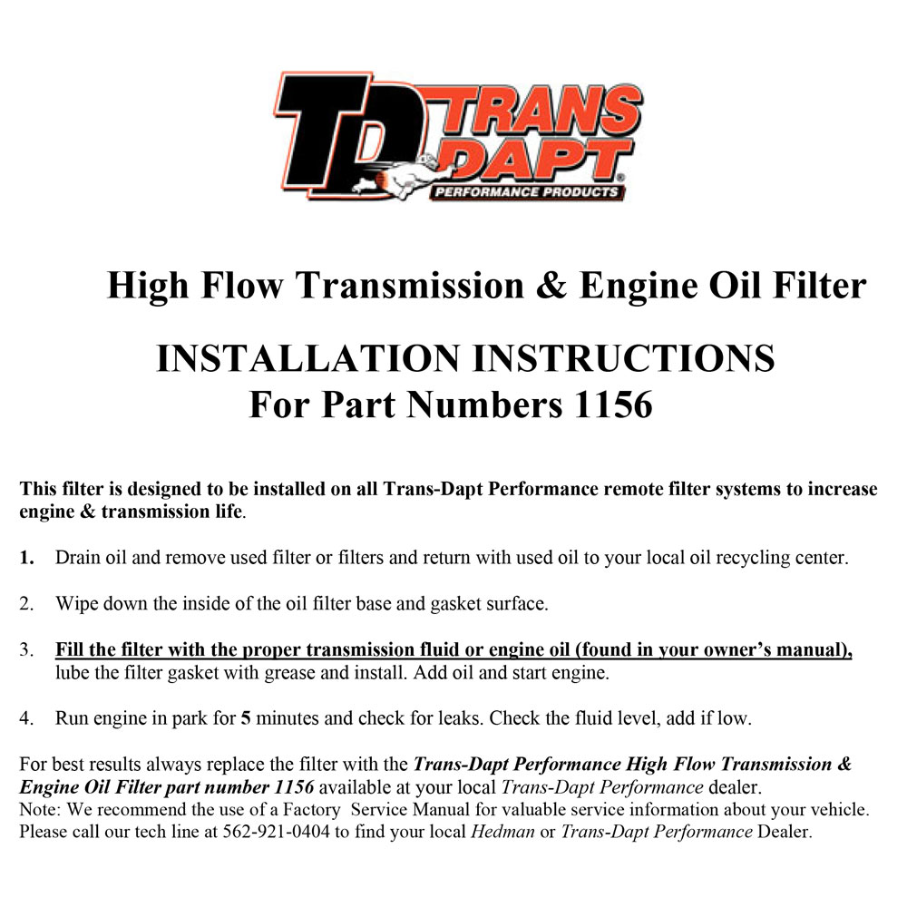 Trans-Dapt Performance Oil Filter 1156; 