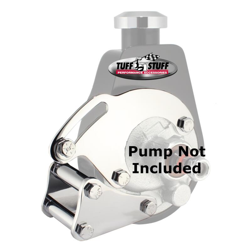 Tuff Stuff Power Steering Pump Bracket 6508A; Long Bracket Chrome Steel Saginaw for 1969 to 1993 GM 262 to 400 