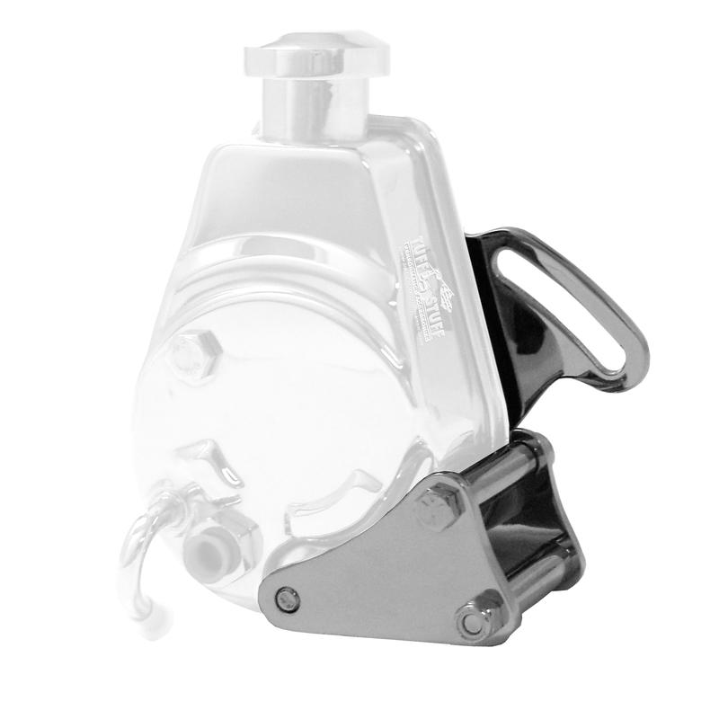 Tuff Stuff Power Steering Pump Bracket 6508A; Long Bracket Chrome Steel Saginaw for 1969 to 1993 GM 262 to 400 