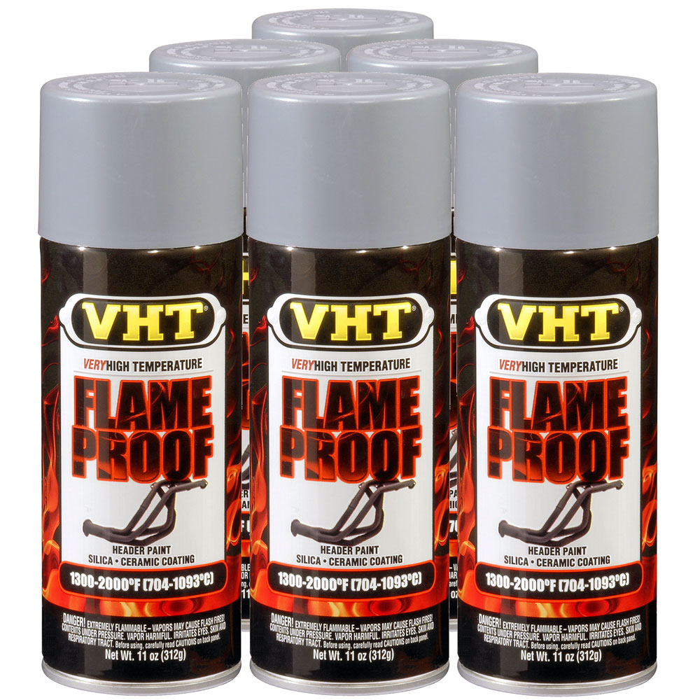 Photo for VHT High Temp Paint SP100(6-PACK); FlameProof Primer 11.0 oz. Aerosol Flat Gray 2000 deg. F Intermittent 