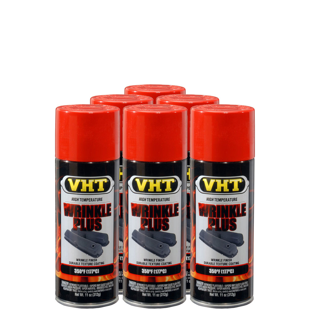 Photo for VHT Paint SP204(6-PACK); Wrinkle Plus 11.0 oz. Aerosol Red Wrinkle 350 deg. F Intermittent 