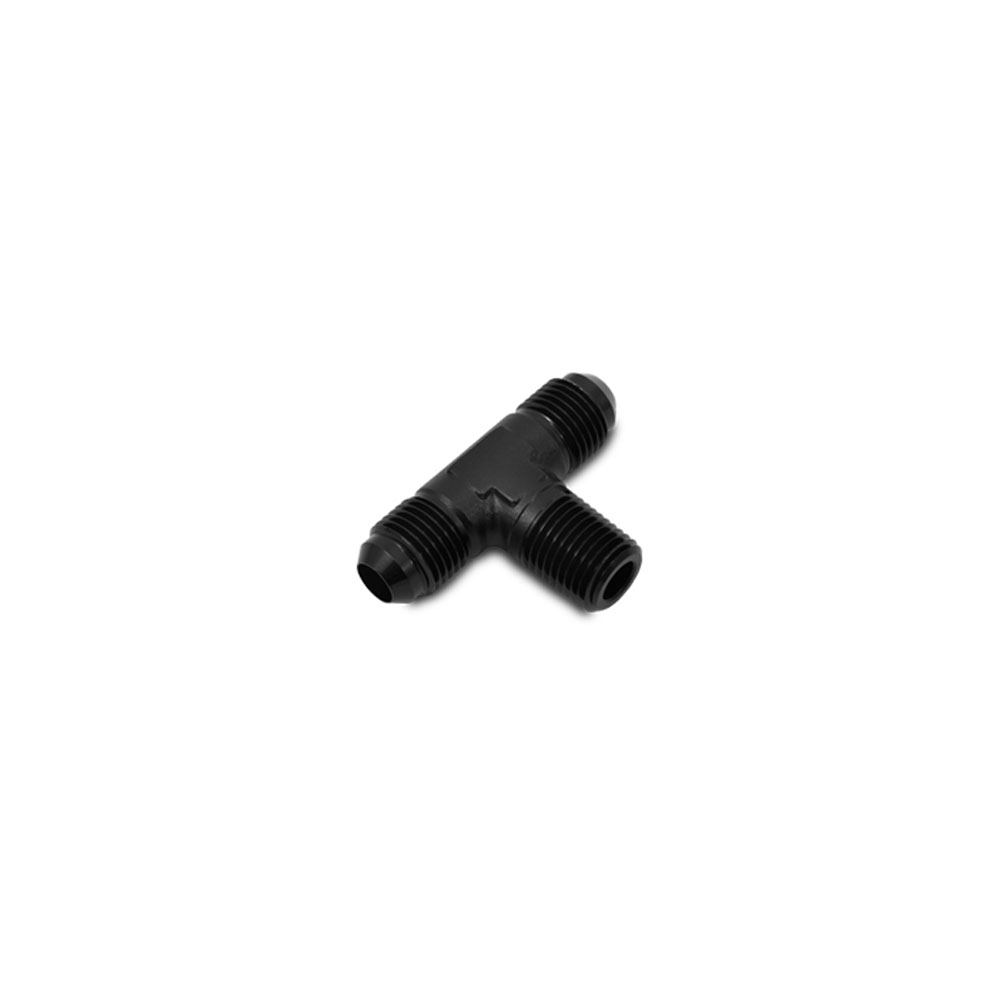Vibrant AN Fitting 10460; AN to NPT Tee Fitting Black -03AN Male 1/8 in. NPT Male -03AN Male Tee 