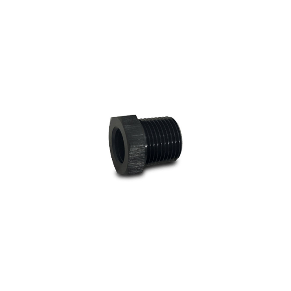 Vibrant Performance Pipe Fitting 10851; NPT Reducer Bushing Black Anodized 3/8 in. NPT Male Straight 1/8 in. NPT Female 