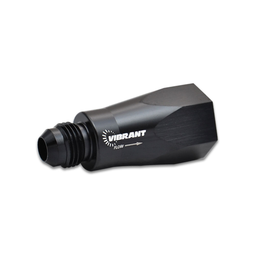 Vibrant Performance Inline Fuel Check Valve 11118; Inline One Way Check Valve Inline Black Anodized -08AN Male Straight -08AN ORB Female 