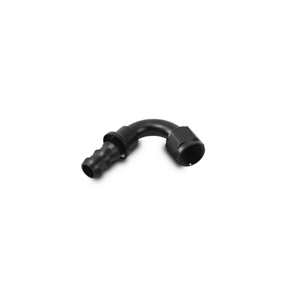Vibrant Performance Fuel Hose Fitting 22212; Push On Hose End Hose End Black Anodized -12AN 120 deg. -12AN Female 