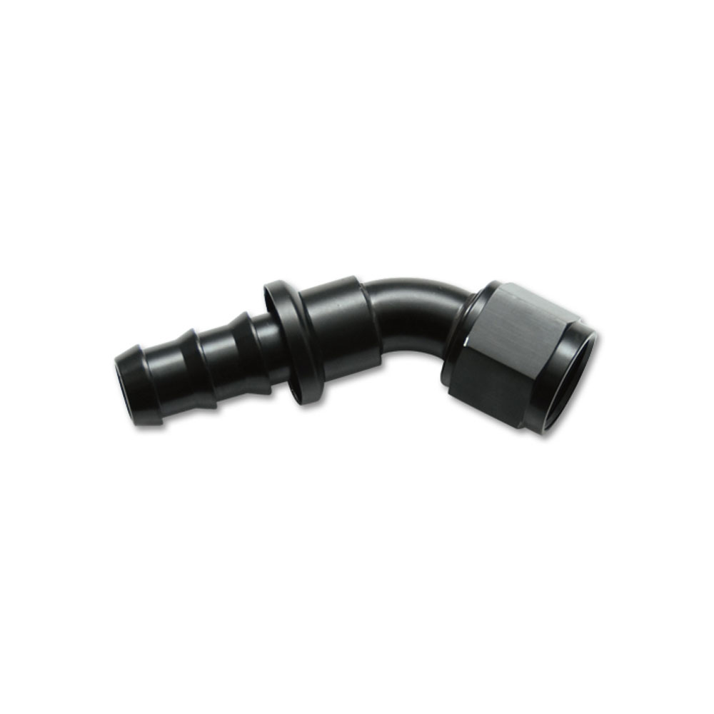Vibrant Performance Fuel Hose Fitting 22410; Push On Hose End Hose End Black Anodized -10AN 45 deg. -10AN Female 