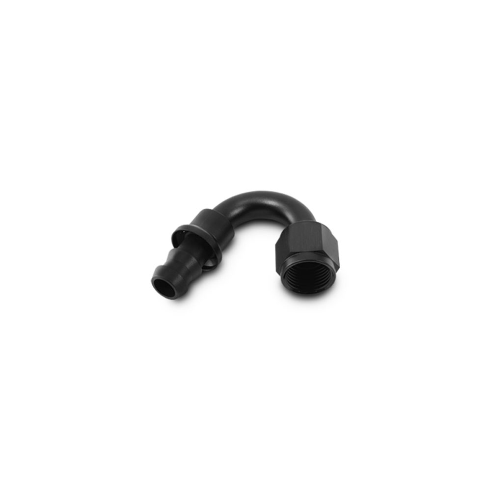 Vibrant Performance Fuel Hose Fitting 22508; Push On Hose End Hose End Black Anodized -08AN 150 deg. -08AN Female 