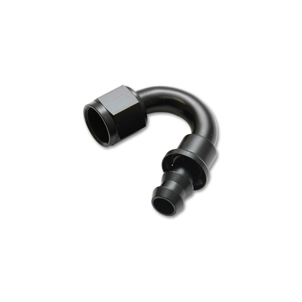 Vibrant Performance Fuel Hose Fitting 22508; Push On Hose End Hose End Black Anodized -08AN 150 deg. -08AN Female 