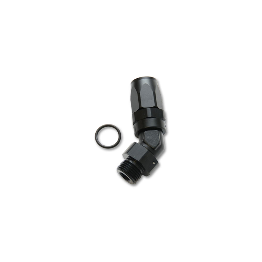 Vibrant Performance Fuel Hose Fitting 24403; Swivel Hose End Black Anodized -06AN 45 deg. -08AN ORB Male 