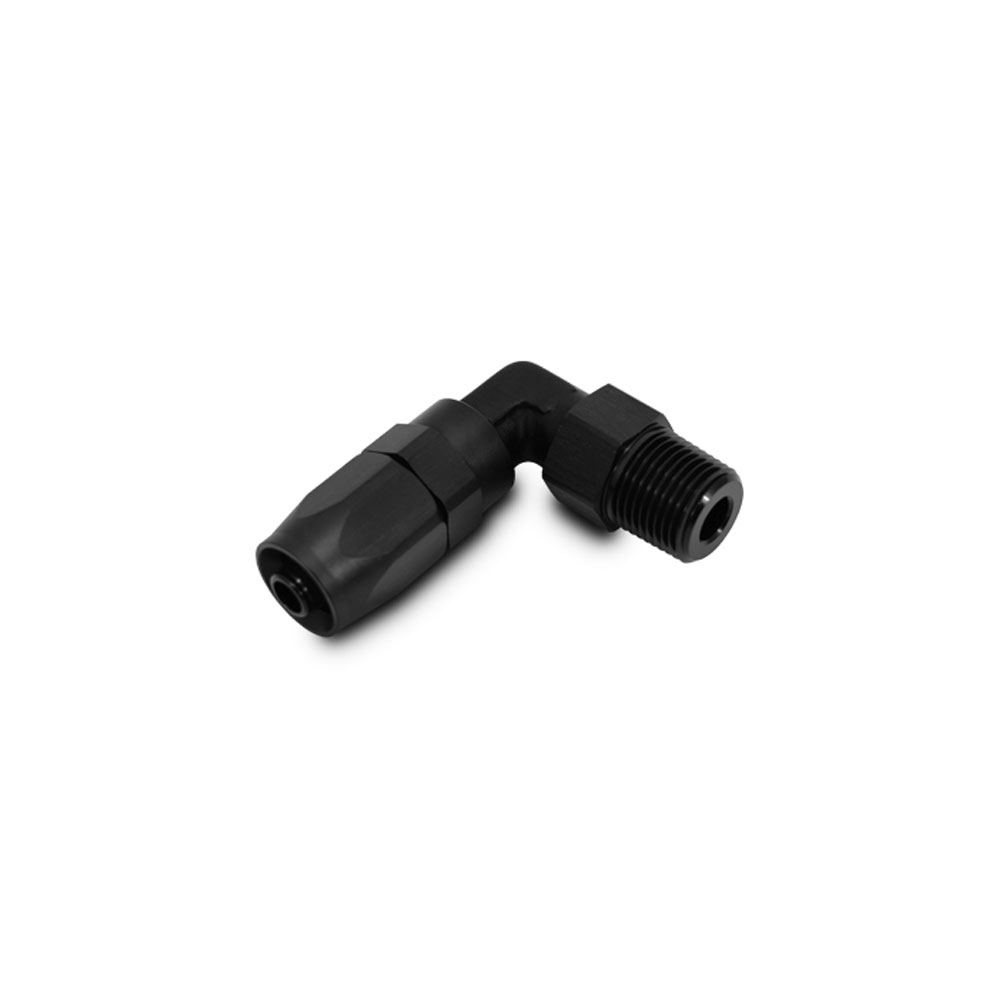 Vibrant Performance Fuel Hose Fitting 26900; Tight Radius Forged NPT Hose End Hose End Black Anodized -06AN 90 deg. 1/8 in. NPT Male 