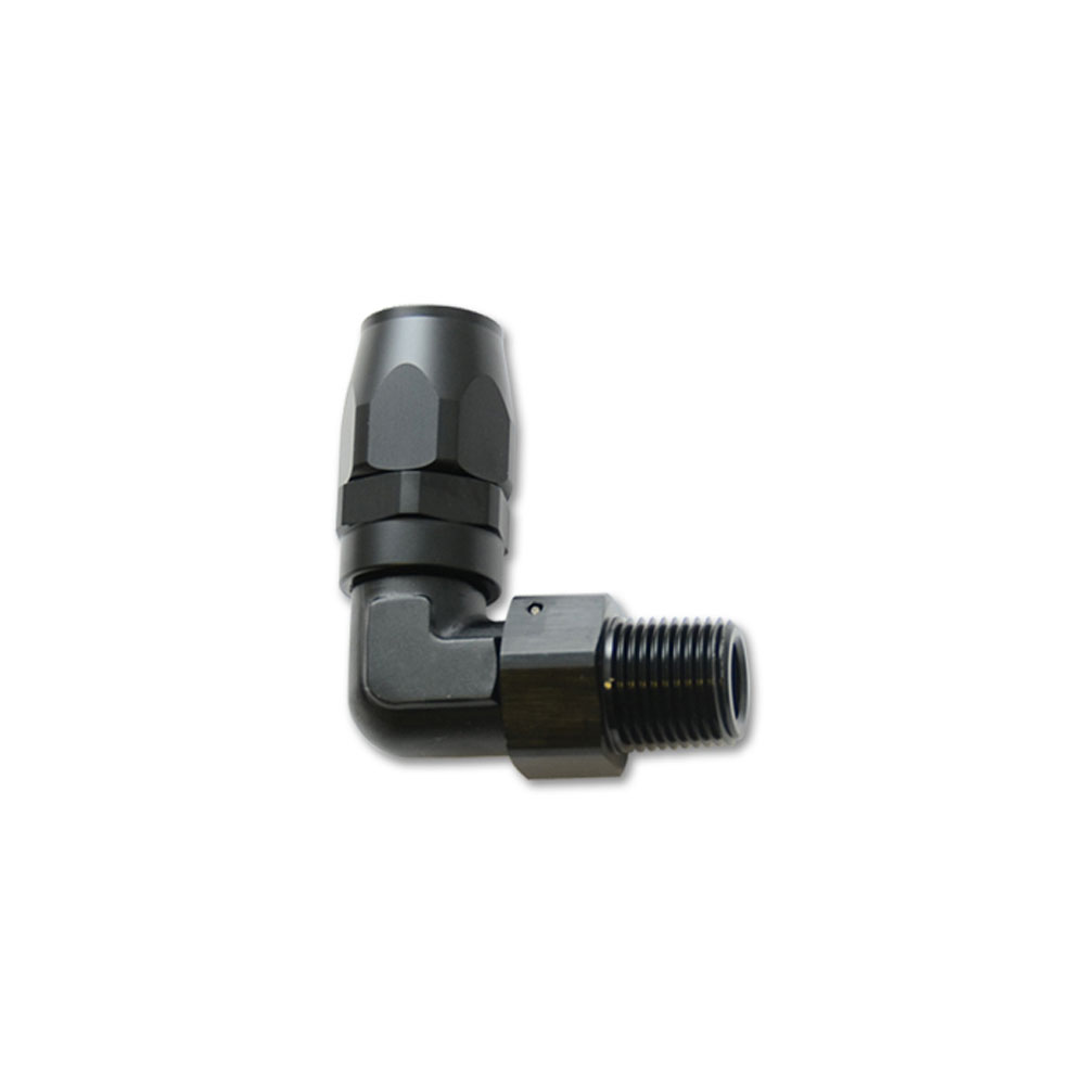 Vibrant Performance Fuel Hose Fitting 26901; Tight Radius Forged NPT Hose End Hose End Black Anodized -06AN 90 deg. 1/4 in. NPT Male 