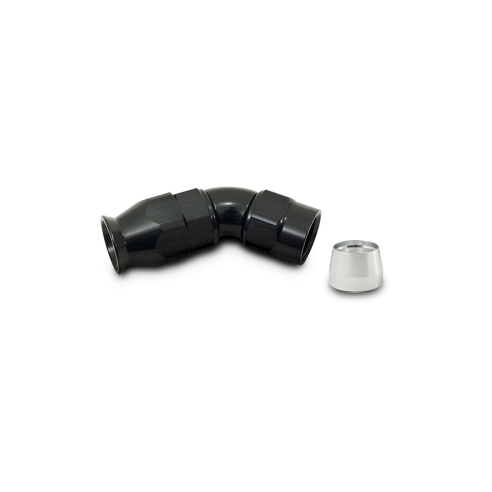 Vibrant Performance Fuel Hose Fitting 28410; High Flow PTFE Hose End Swivel Hose End Black Anodized -10AN 45 deg. 