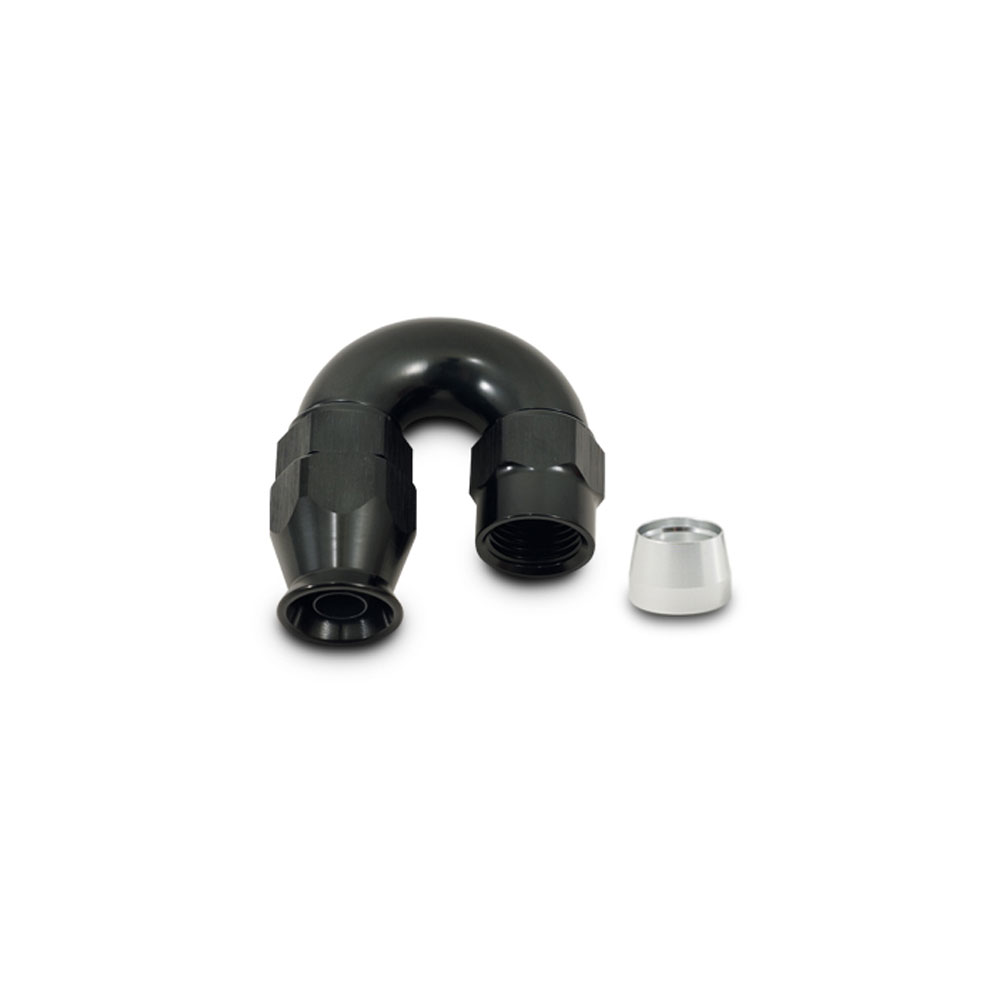 Vibrant Performance Fuel Hose Fitting 28810; High Flow PTFE Hose End Swivel Hose End Black Anodized -10AN 180 deg. 
