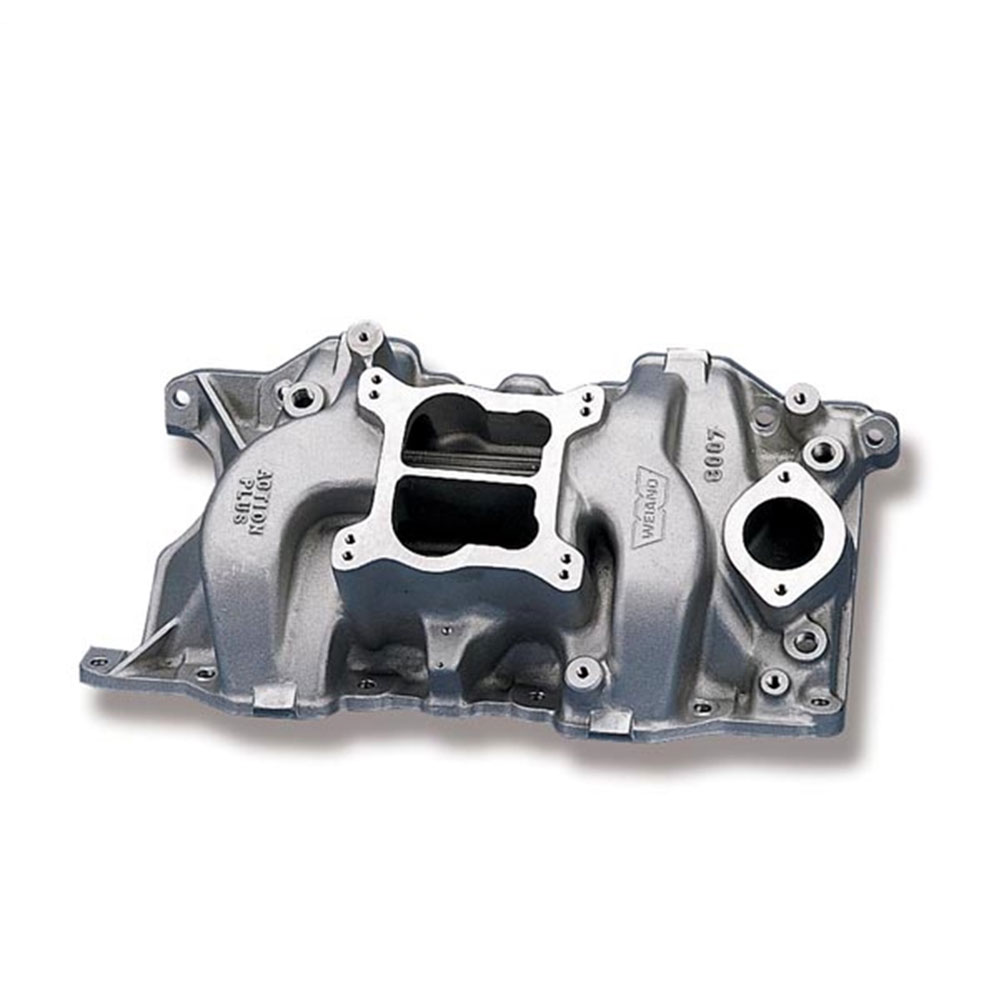 Weiand Intake Manifold 8007WND; Action Plus Rectangular Dual Plane Idle to 6000 Satin Aluminum for Chrysler 318 to 360 LA 