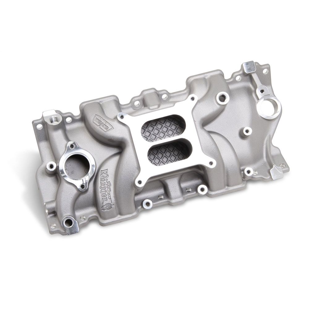 Weiand Intake Manifold 8120WND; Street Warrior Rectangular Dual Plane Idle to 5500 Satin Aluminum for 1957 to 1986 Chevy 262 to 400 