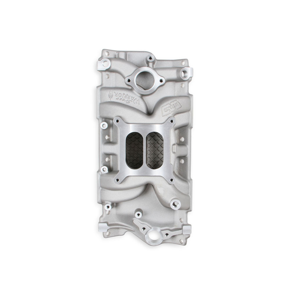 Weiand Intake Manifold 8150; Speed Warrior Rectangular Dual Plane 1500 to 6700 Satin Aluminum for 1957 to 1986 Chevy 262 to 400 